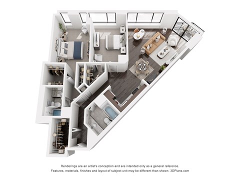 Floor plan for 2 beds, 2 baths, 1127 sqft